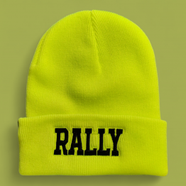 RALLY kötött visszahajtott gyerek sapka, neonsárga